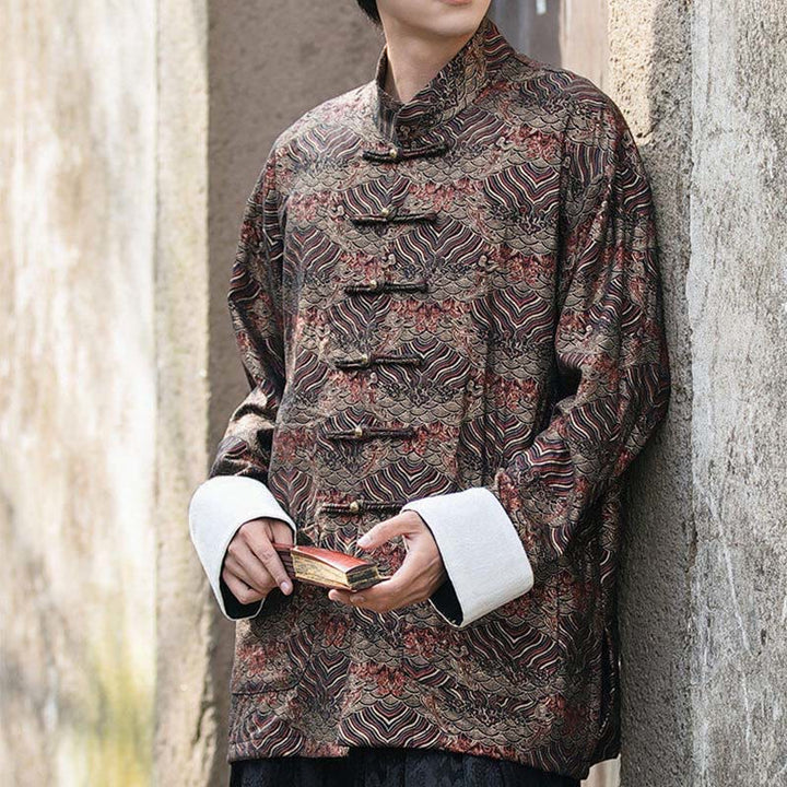 Buddha Stones Printing Floral Pattern Men's Button Design Long Sleeve Shirt With Pockets - image 20