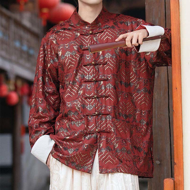 Buddha Stones Printing Floral Pattern Men's Button Design Long Sleeve Shirt With Pockets - image 5