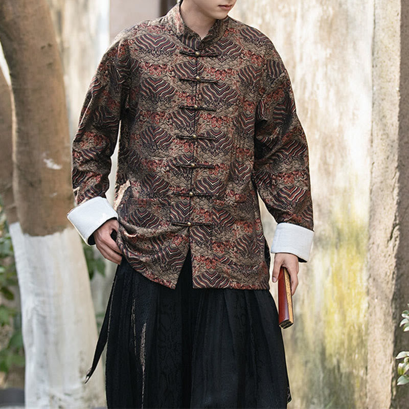 Buddha Stones Printing Floral Pattern Men's Button Design Long Sleeve Shirt With Pockets - SaddleBrown - US/UK/AU46，EU56 (5XL) - image 17