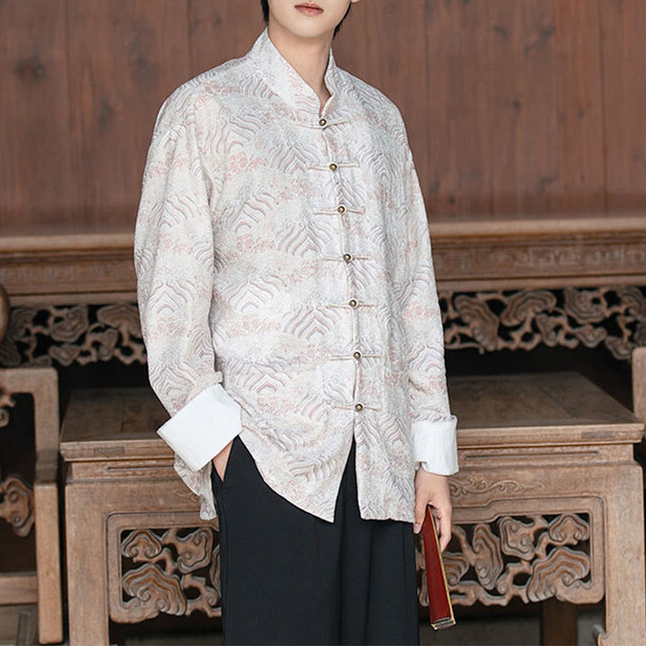 Buddha Stones Printing Floral Pattern Men's Button Design Long Sleeve Shirt With Pockets - WhiteSmoke - US/UK/AU46，EU56 (5XL) - image 7