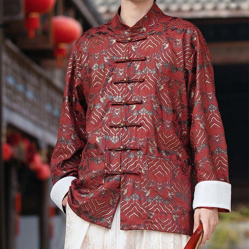 Buddha Stones Printing Floral Pattern Men's Button Design Long Sleeve Shirt With Pockets - Brown - US/UK/AU46，EU56 (5XL) - image 0
