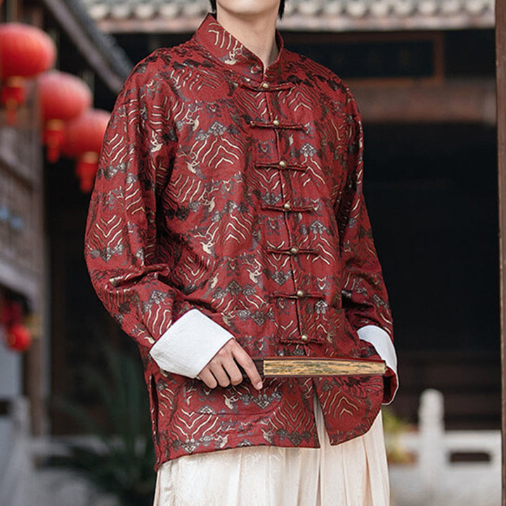 Buddha Stones Printing Floral Pattern Men's Button Design Long Sleeve Shirt With Pockets - image 2