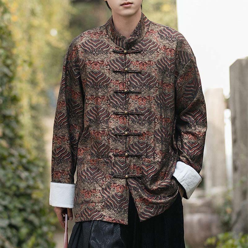 Buddha Stones Printing Floral Pattern Men's Button Design Long Sleeve Shirt With Pockets - image 23