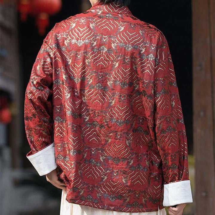 Buddha Stones Printing Floral Pattern Men's Button Design Long Sleeve Shirt With Pockets - image 3