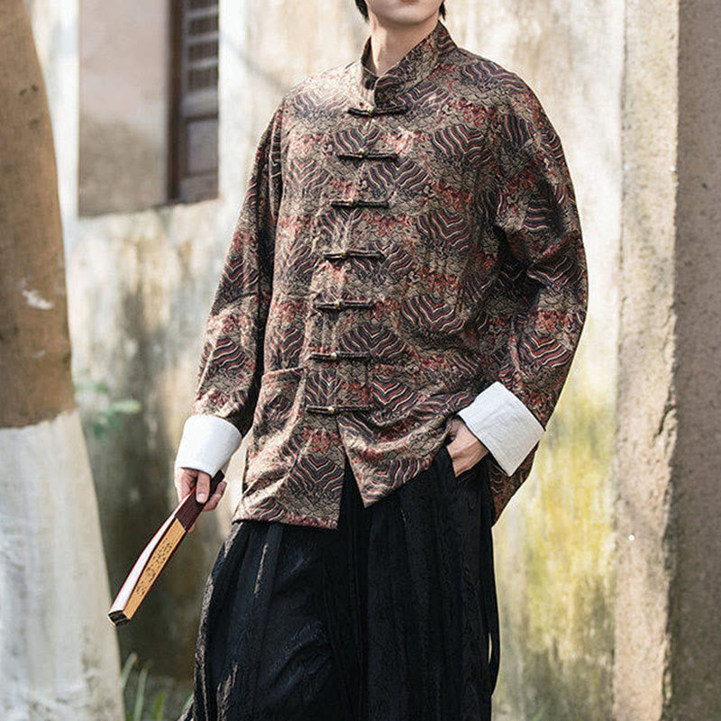 Buddha Stones Printing Floral Pattern Men's Button Design Long Sleeve Shirt With Pockets - image 18