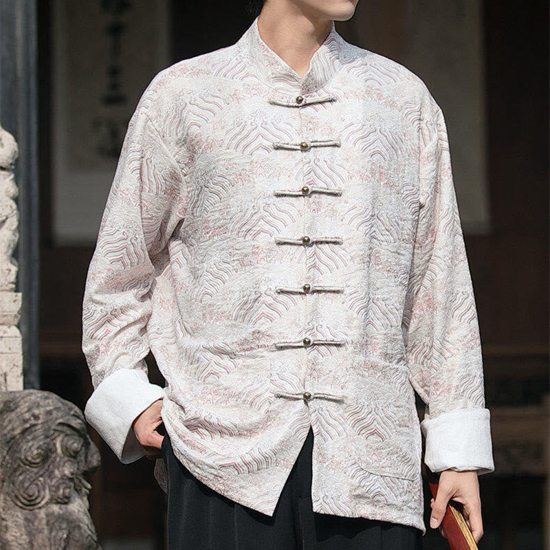 Buddha Stones Printing Floral Pattern Men's Button Design Long Sleeve Shirt With Pockets - image 12