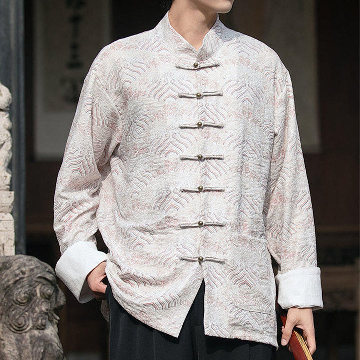 Buddha Stones Printing Floral Pattern Men's Button Design Long Sleeve Shirt With Pockets - image 12