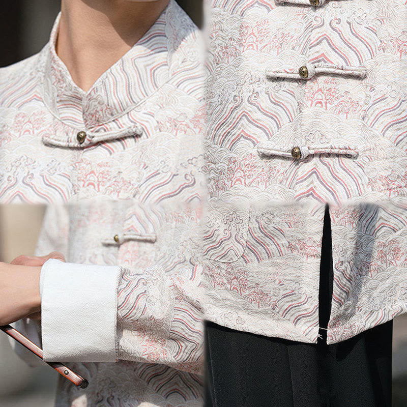 Buddha Stones Printing Floral Pattern Men's Button Design Long Sleeve Shirt With Pockets - image 16