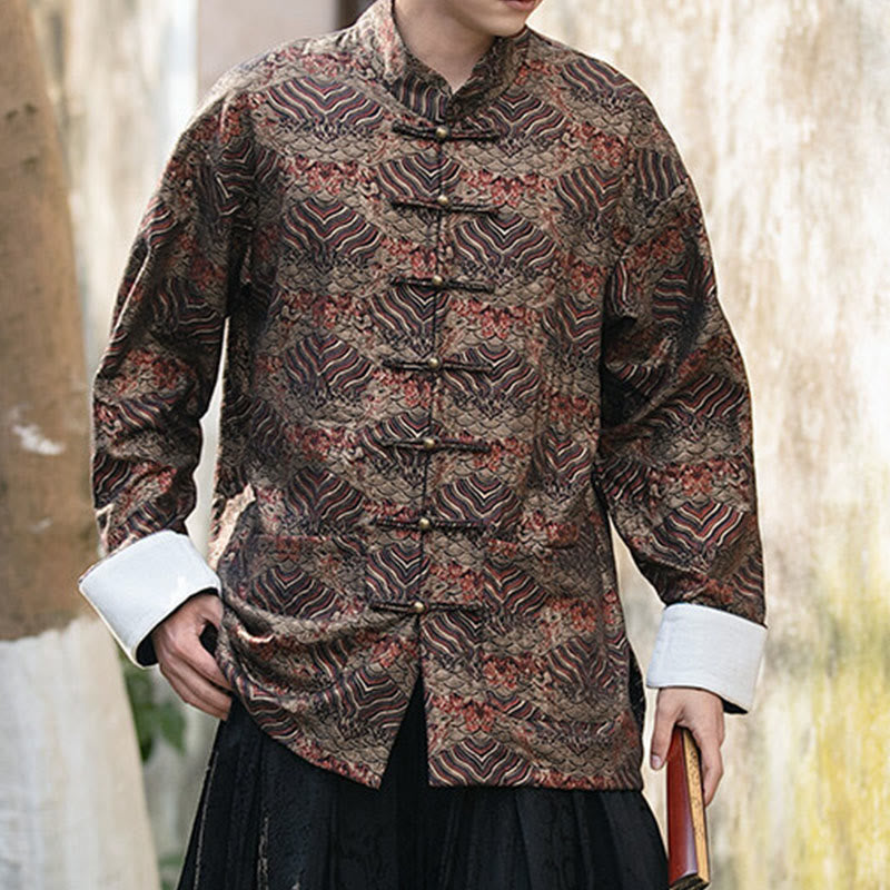 Buddha Stones Printing Floral Pattern Men's Button Design Long Sleeve Shirt With Pockets - image 22