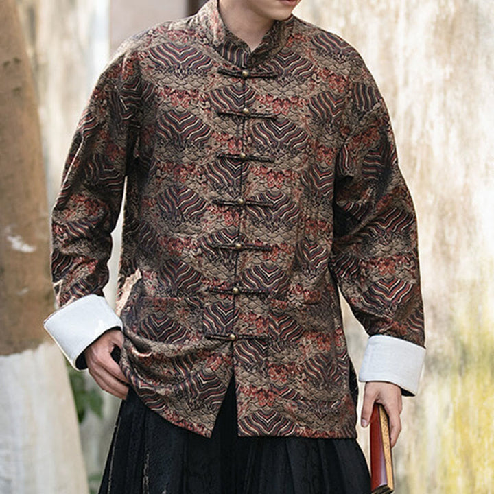 Buddha Stones Printing Floral Pattern Men's Button Design Long Sleeve Shirt With Pockets - image 22