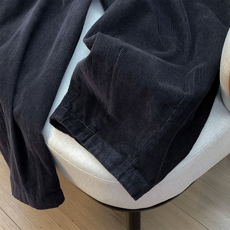 Buddha Stones Plain Elastic Waistband Design Women's Wide Leg Corduroy Cotton Pants With Pockets - image 21