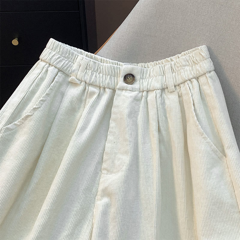 Buddha Stones Plain Elastic Waistband Design Women's Wide Leg Corduroy Cotton Pants With Pockets - image 7