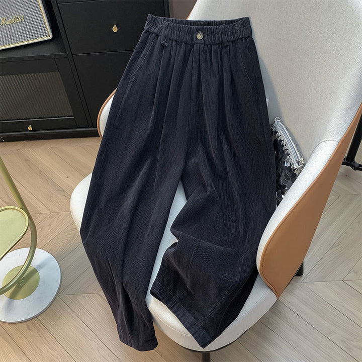 Buddha Stones Plain Elastic Waistband Design Women's Wide Leg Corduroy Cotton Pants With Pockets - DimGray - US8-10，UK/AU12-14，EU40-42 (2XL) - image 19