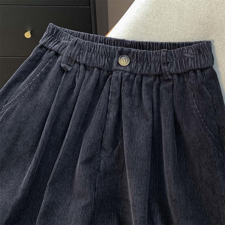 Buddha Stones Plain Elastic Waistband Design Women's Wide Leg Corduroy Cotton Pants With Pockets - image 20