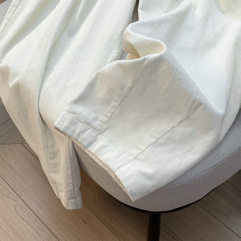 Buddha Stones Plain Elastic Waistband Design Women's Wide Leg Corduroy Cotton Pants With Pockets - image 12