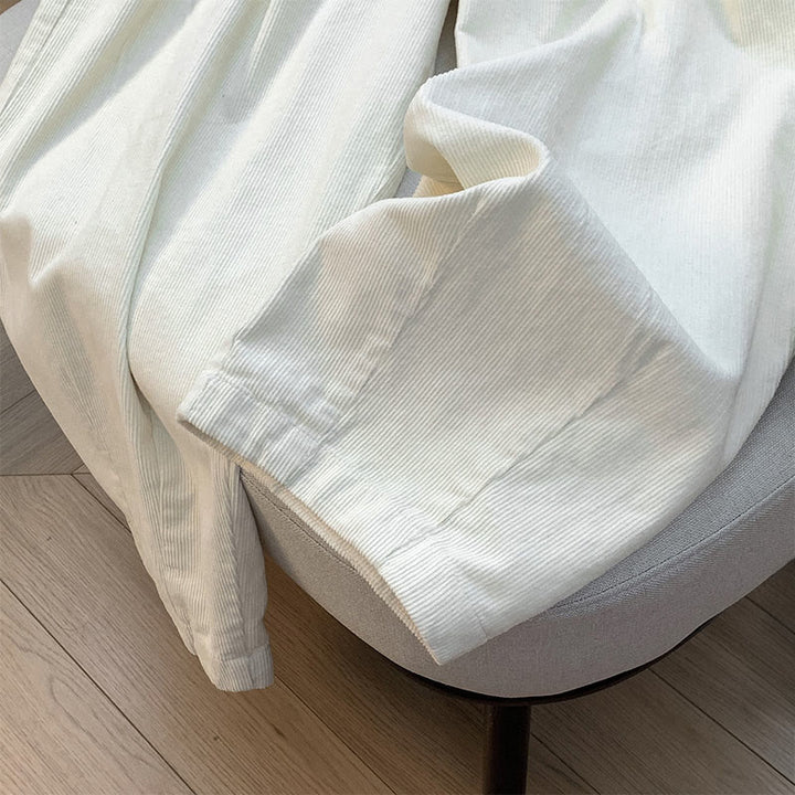 Buddha Stones Plain Elastic Waistband Design Women's Wide Leg Corduroy Cotton Pants With Pockets - image 12