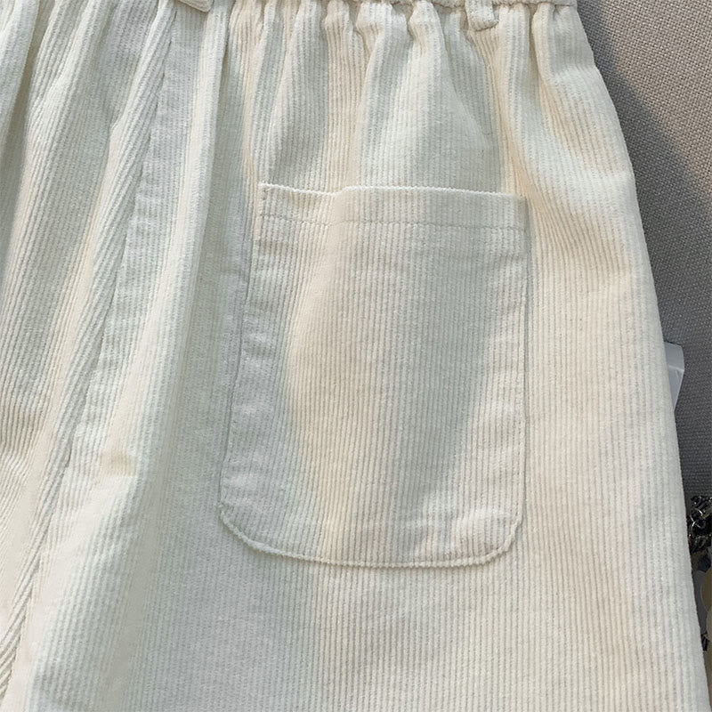 Buddha Stones Plain Elastic Waistband Design Women's Wide Leg Corduroy Cotton Pants With Pockets - image 9