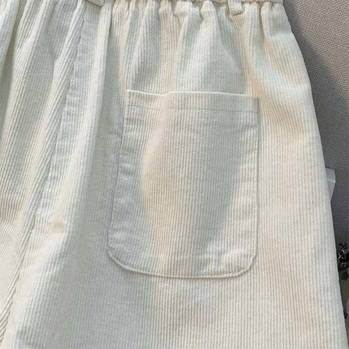 Buddha Stones Plain Elastic Waistband Design Women's Wide Leg Corduroy Cotton Pants With Pockets - image 9