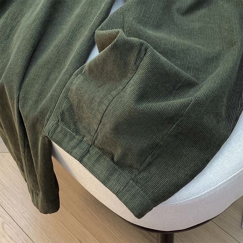 Buddha Stones Plain Elastic Waistband Design Women's Wide Leg Corduroy Cotton Pants With Pockets - image 2