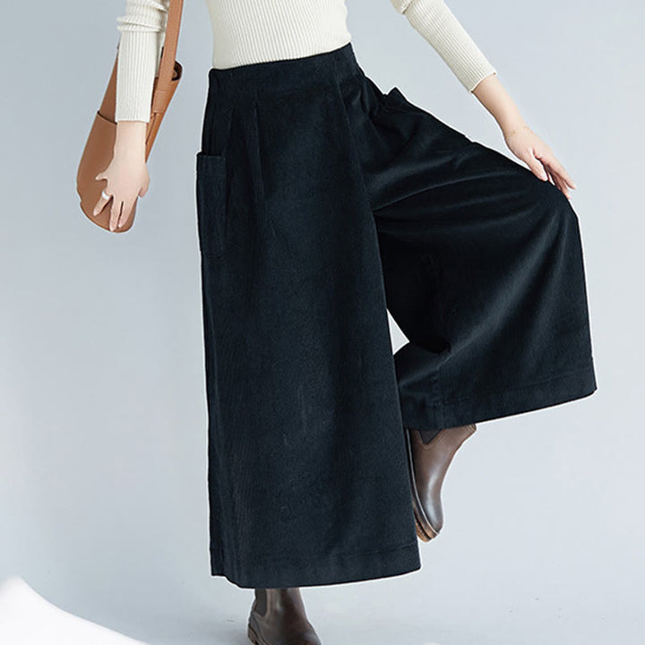 Buddha Stones Women's Plain Side Zipper Design Wide Leg Corduroy 7-8 Length Pants With Pockets - image 18