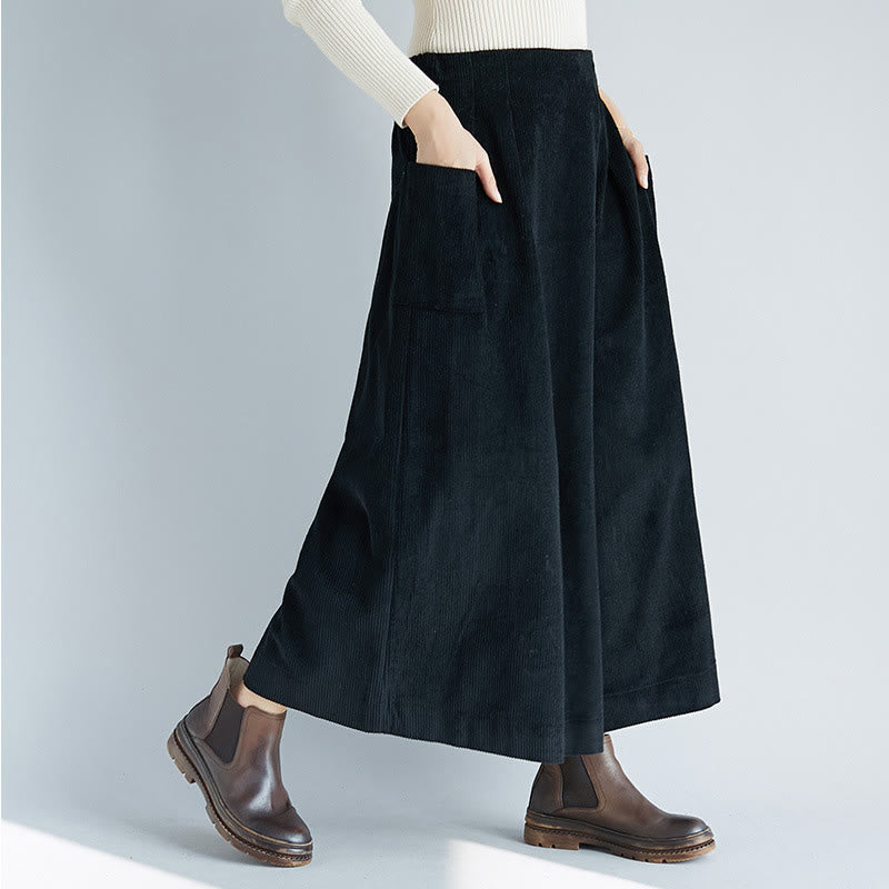 Buddha Stones Women's Plain Side Zipper Design Wide Leg Corduroy 7-8 Length Pants With Pockets - Black - US6，UK/AU10，EU38 (2XL) - image 13