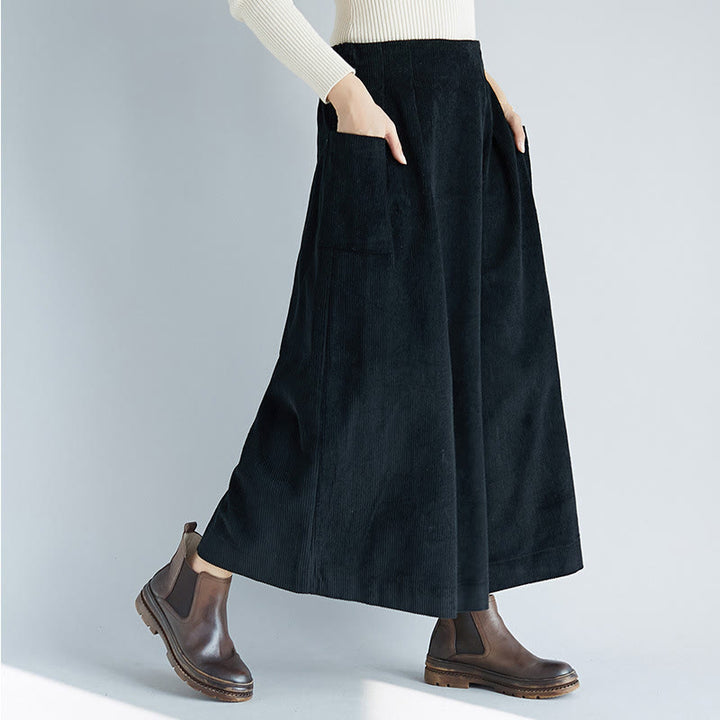 Buddha Stones Women's Plain Side Zipper Design Wide Leg Corduroy 7-8 Length Pants With Pockets - Black - US6，UK/AU10，EU38 (2XL) - image 13