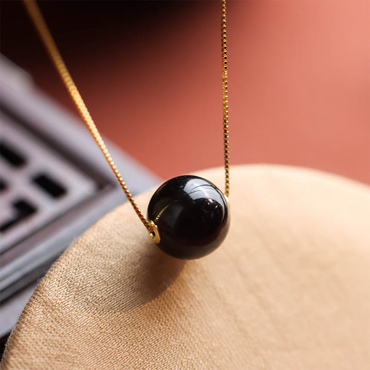 Buddha Stones 925 Sterling Silver Amber Round Bead Confidence Focus Pendant Necklace - Amber & 925 Sterling Silver - image 0
