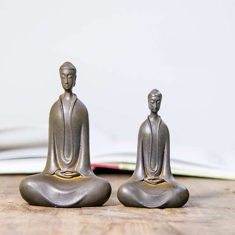 Buddha Stones Handmade Sakyamuni Buddha Iron Powder Rust Cast Resin Statue Home Decoration - image 26