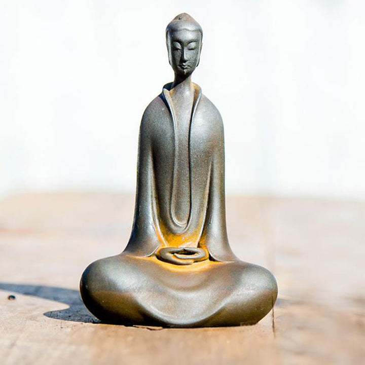 Buddha Stones Handmade Sakyamuni Buddha Iron Powder Rust Cast Resin Statue Home Decoration - Rust Sakyamuni Buddha 11.5*7.4*4.5cm - image 14