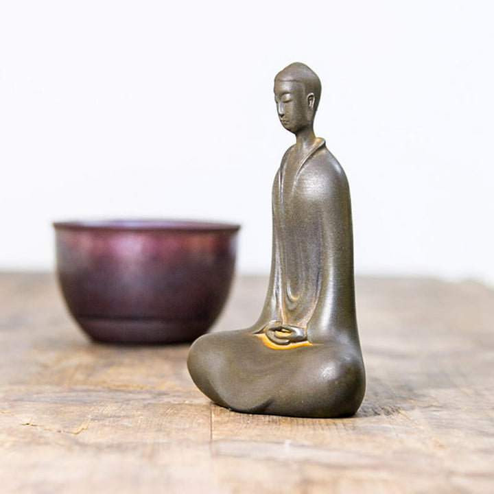 Buddha Stones Handmade Sakyamuni Buddha Iron Powder Rust Cast Resin Statue Home Decoration - image 16
