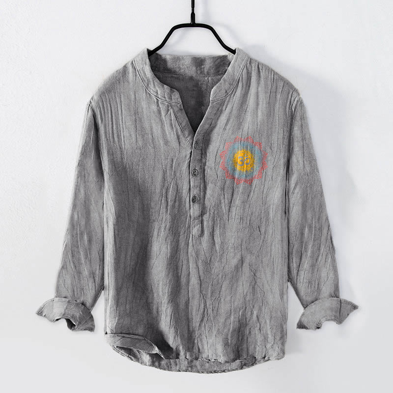 Buddha Stones Half Buttons Mandala Om Symbol Pattern Men's Cotton Linen Long Sleeve Shirt - image 7