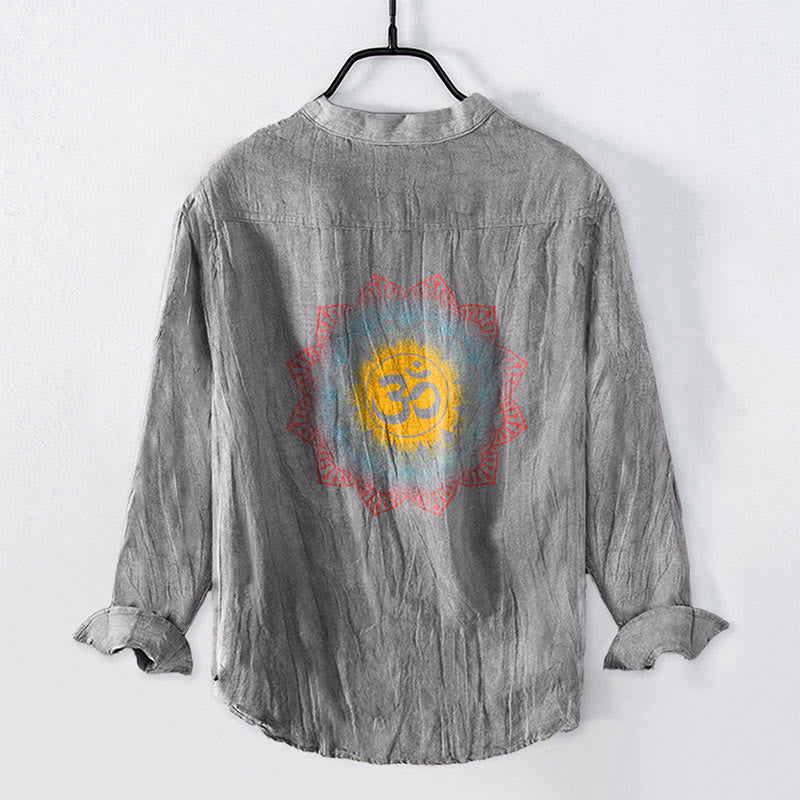 Buddha Stones Half Buttons Mandala Om Symbol Pattern Men's Cotton Linen Long Sleeve Shirt - image 8