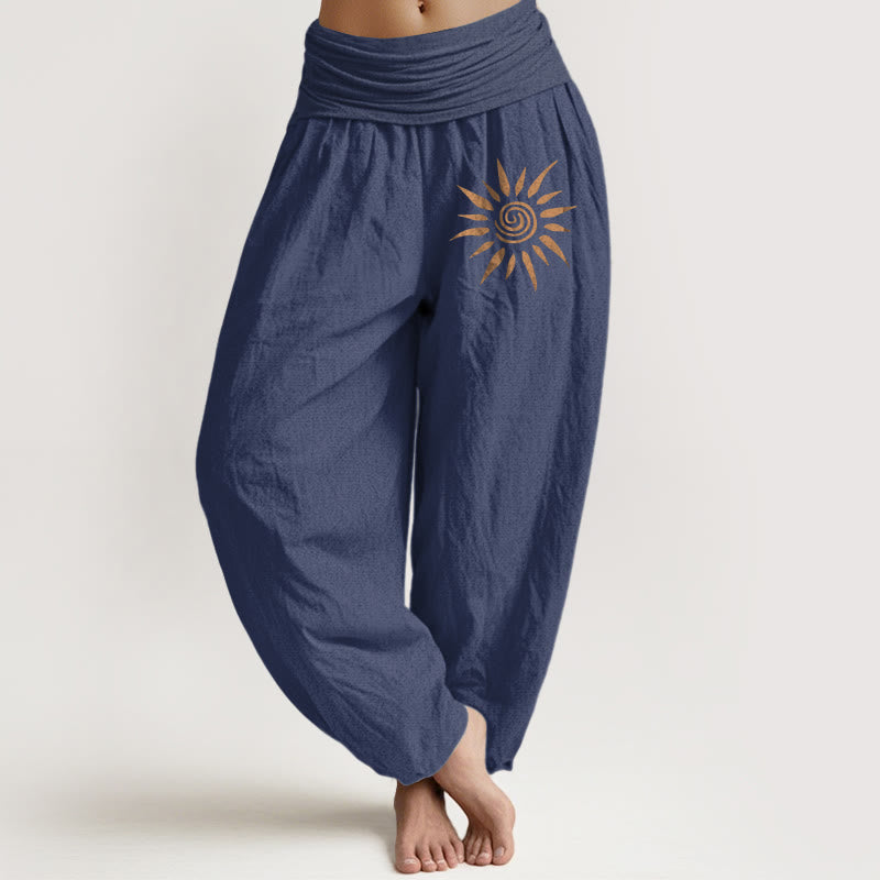 Buddha Stones Spiral Center Sun Pattern Women's Elastic Waist Harem Pure Cotton Pants - DarkSlateBlue - US22，UK/AU26，EU54 (6XL) - image 5