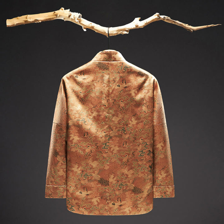 Buddha Stones 100% Mulberry Silk 30 Momme Phoenix Auspicious Clouds Long Sleeve Men's Jacket - image 3