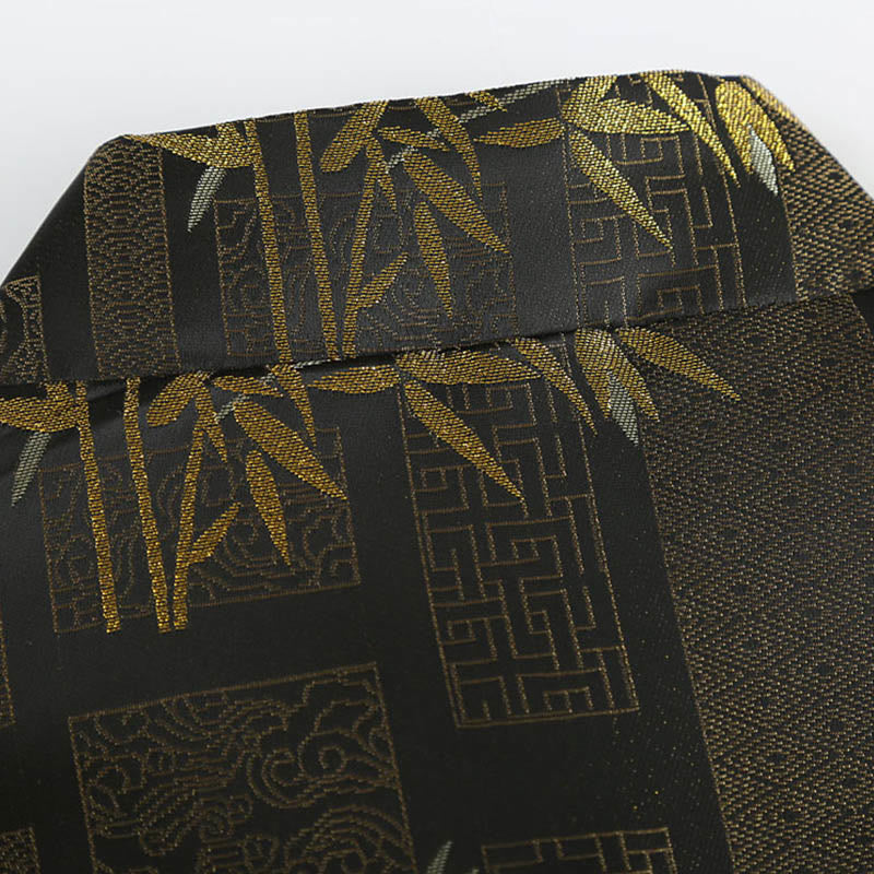 Buddha Stones Golden Bamboo Jacquard Frog-Button Long Sleeve Men's Jacket With Pockets - image 5