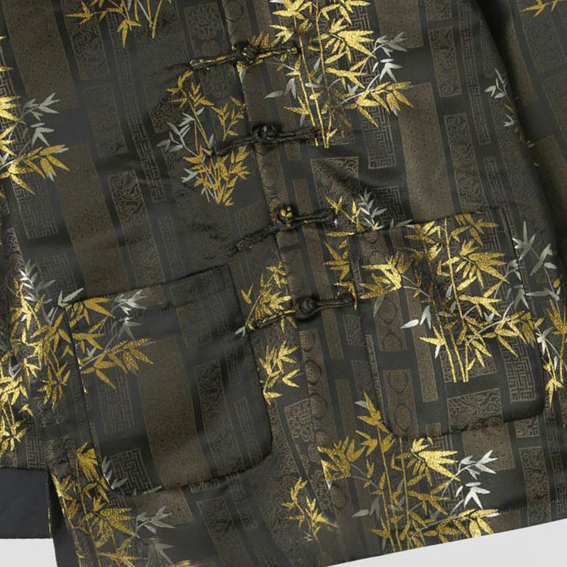 Buddha Stones Golden Bamboo Jacquard Frog-Button Long Sleeve Men's Jacket With Pockets - image 3