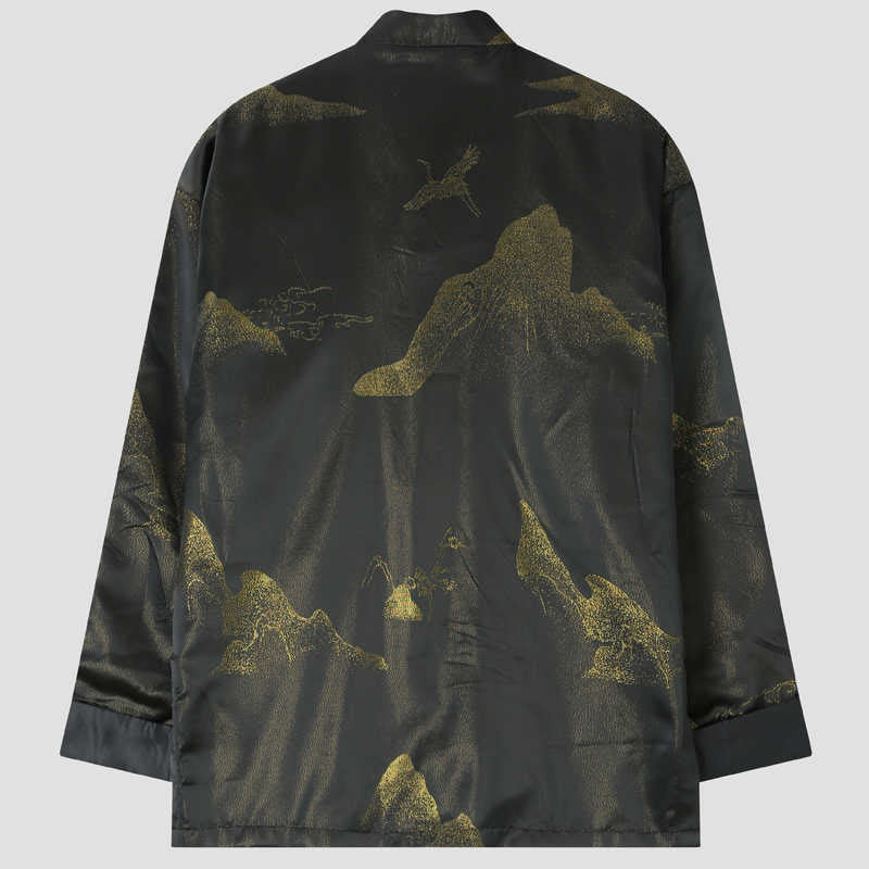 Buddha Stones Cloud-Dyed Golden Mountain Crane Frog-Button Long Sleeve Men's Jacket With Pockets - image 1