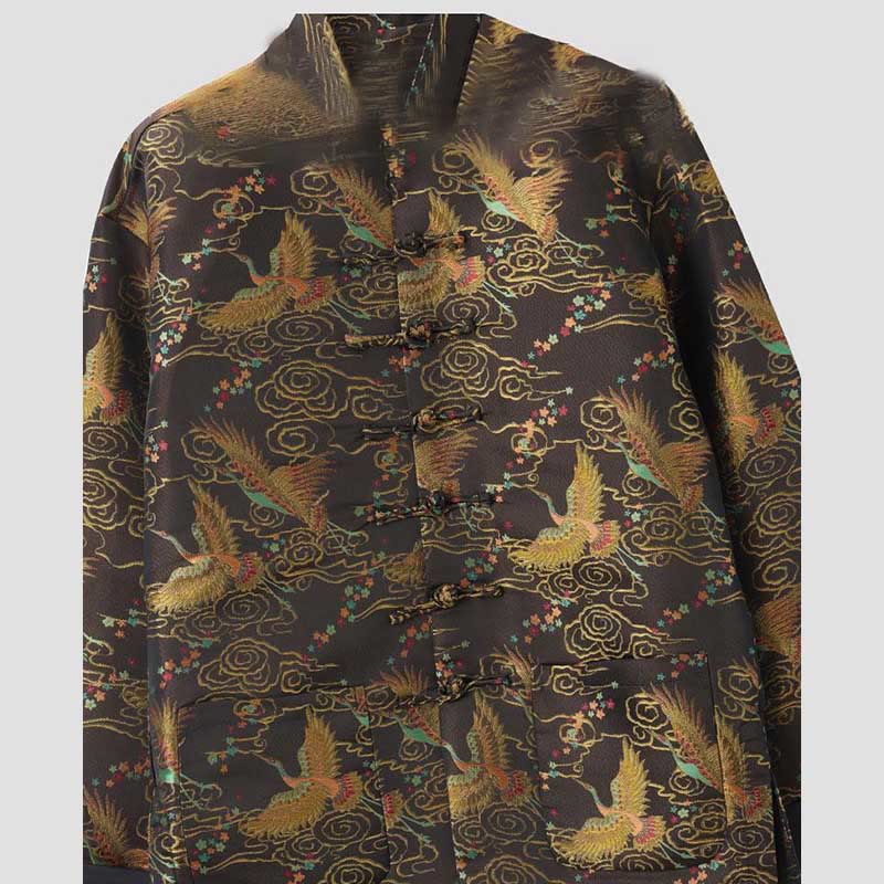 Buddha Stones Colorful Phoenix Auspicious Clouds Frog-Button Long Sleeve Men's Jacket With Pockets - image 3