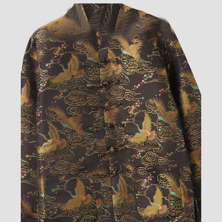 Buddha Stones Colorful Phoenix Auspicious Clouds Frog-Button Long Sleeve Men's Jacket With Pockets - image 3