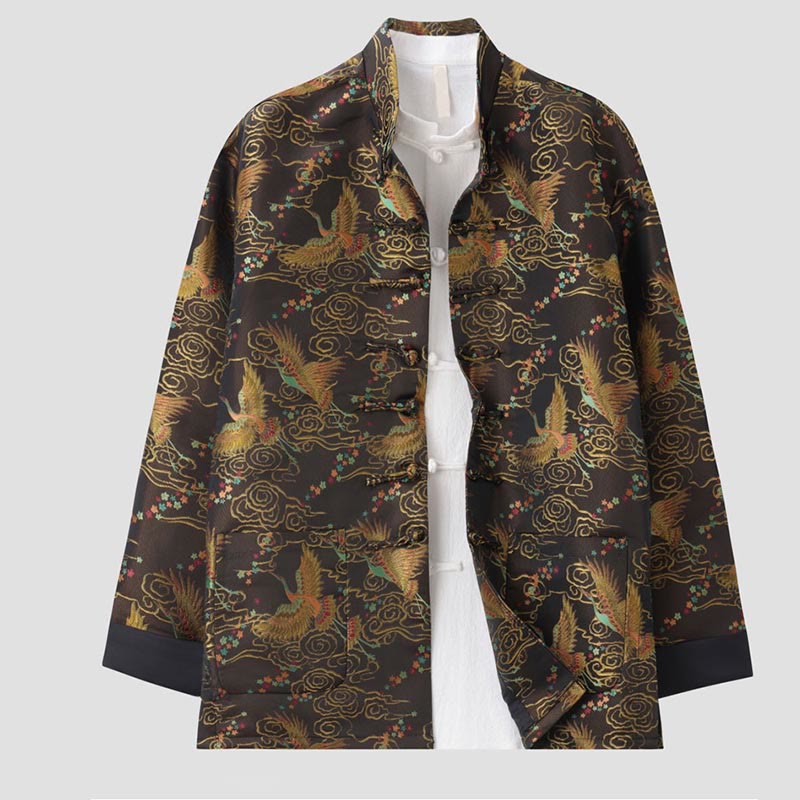 Buddha Stones Colorful Phoenix Auspicious Clouds Frog-Button Long Sleeve Men's Jacket With Pockets - image 2