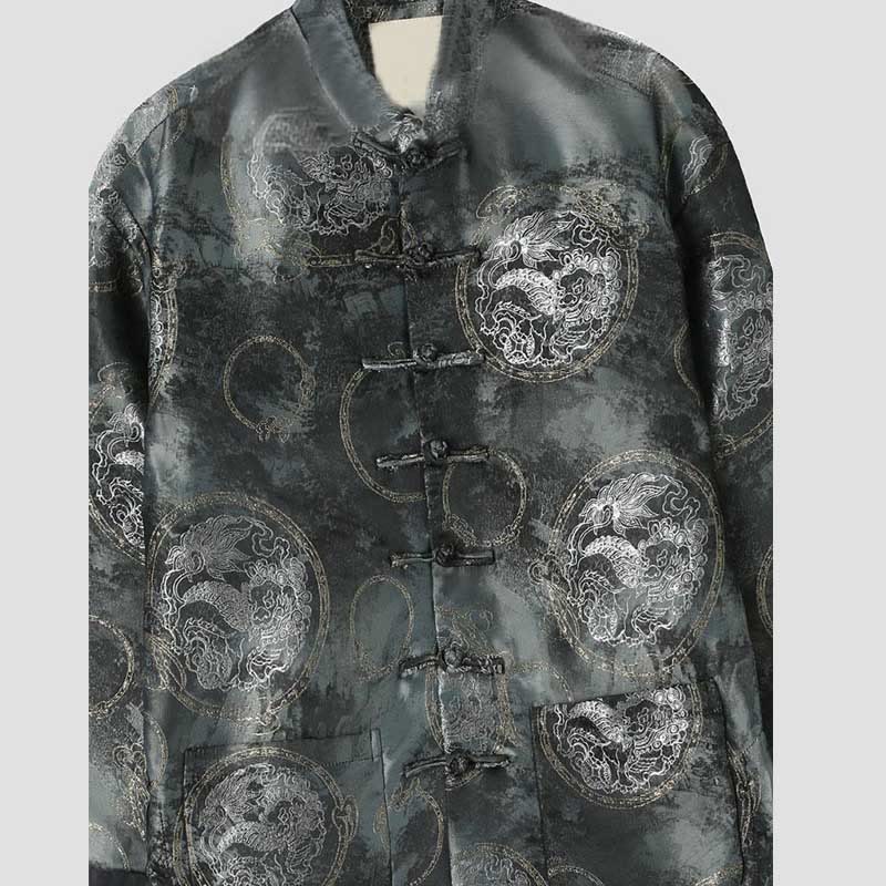 Buddha Stones Kirin Mountains Frog-Button Long Sleeve Men's Jacket With Pockets - image 2