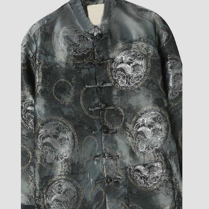 Buddha Stones Kirin Mountains Frog-Button Long Sleeve Men's Jacket With Pockets - image 2