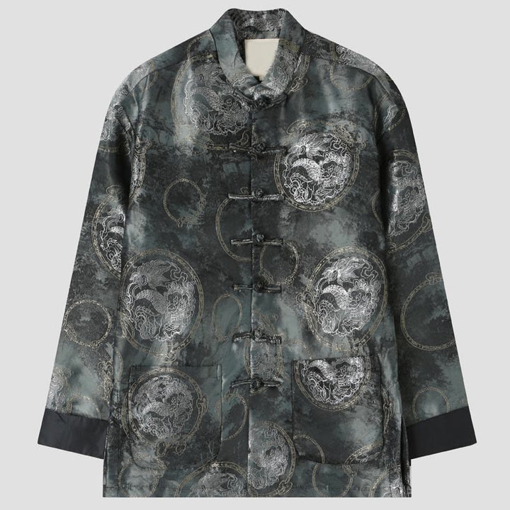 Buddha Stones Kirin Mountains Frog-Button Long Sleeve Men's Jacket With Pockets - Gray - US/UK/AU44，EU54 (4XL) - image 0
