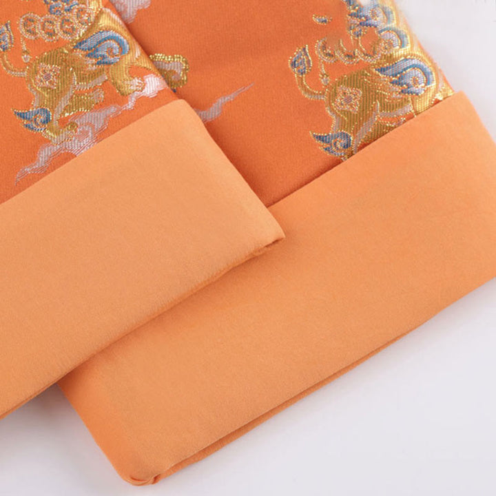 Buddha Stones Orange Kirin Auspicious Clouds Frog-Button Long Sleeve Men's Jacket With Pockets - image 9