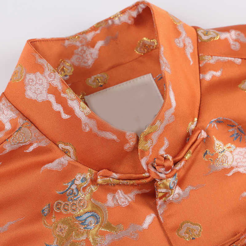 Buddha Stones Orange Kirin Auspicious Clouds Frog-Button Long Sleeve Men's Jacket With Pockets - image 4