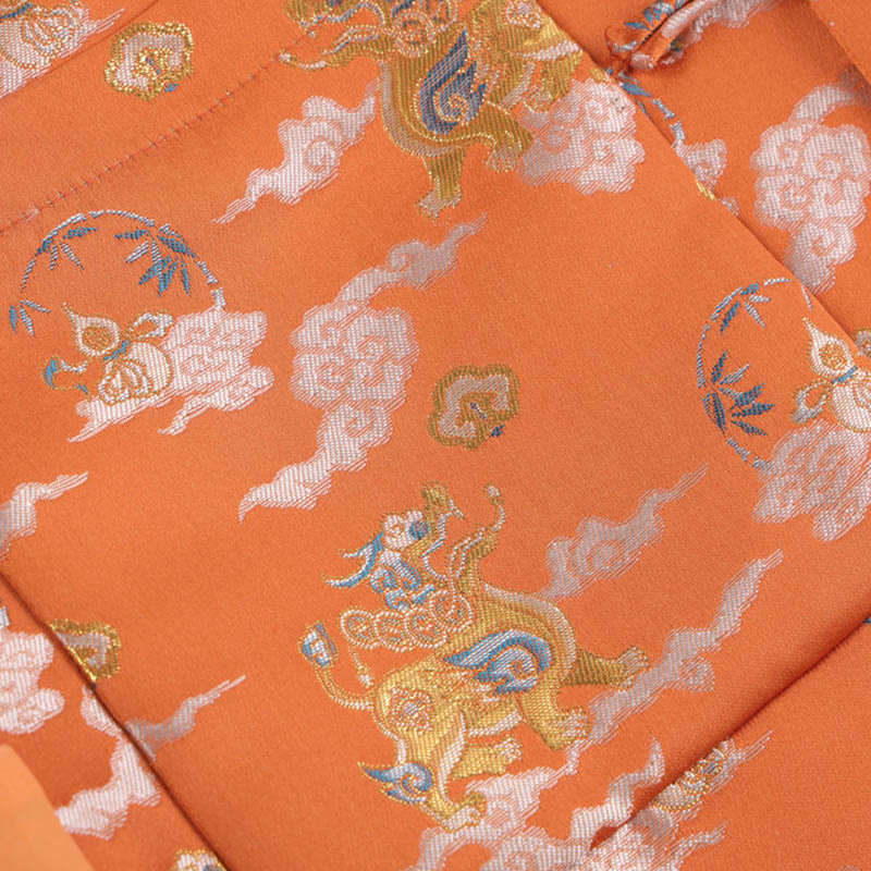 Buddha Stones Orange Kirin Auspicious Clouds Frog-Button Long Sleeve Men's Jacket With Pockets - image 7