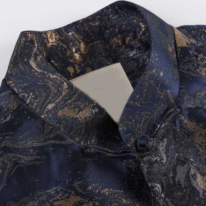 Buddha Stones Blue Flowing Water Mountains Frog-Button Long Sleeve Men's Jacket With Pockets - image 4