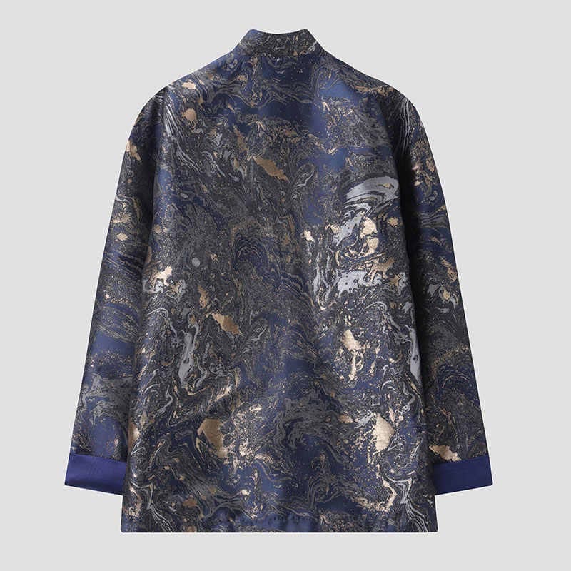Buddha Stones Blue Flowing Water Mountains Frog-Button Long Sleeve Men's Jacket With Pockets - image 2