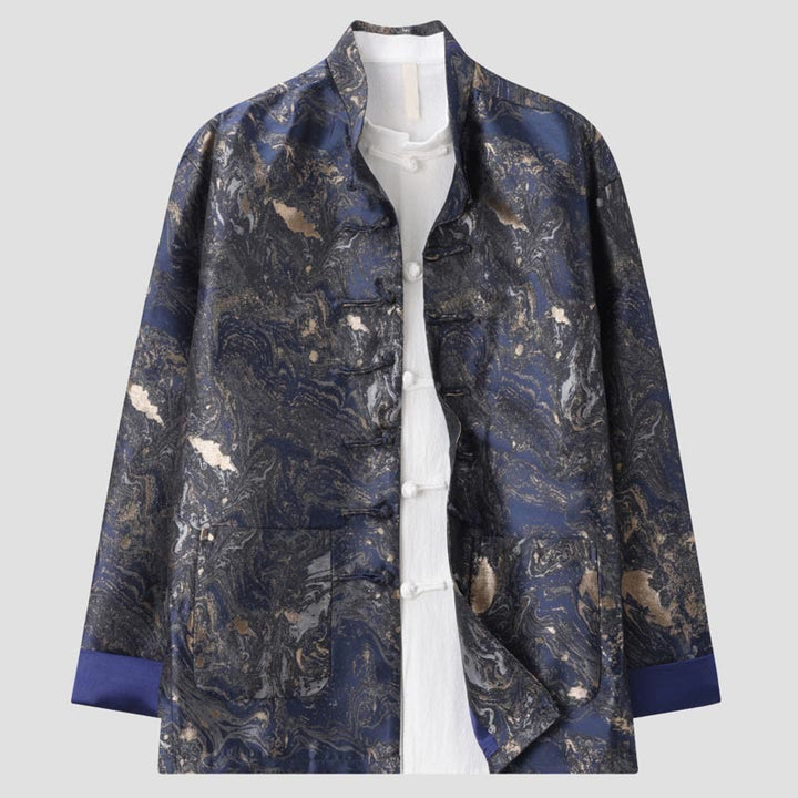 Buddha Stones Blue Flowing Water Mountains Frog-Button Long Sleeve Men's Jacket With Pockets - SteelBlue - US/UK/AU44，EU54 (4XL) - image 0