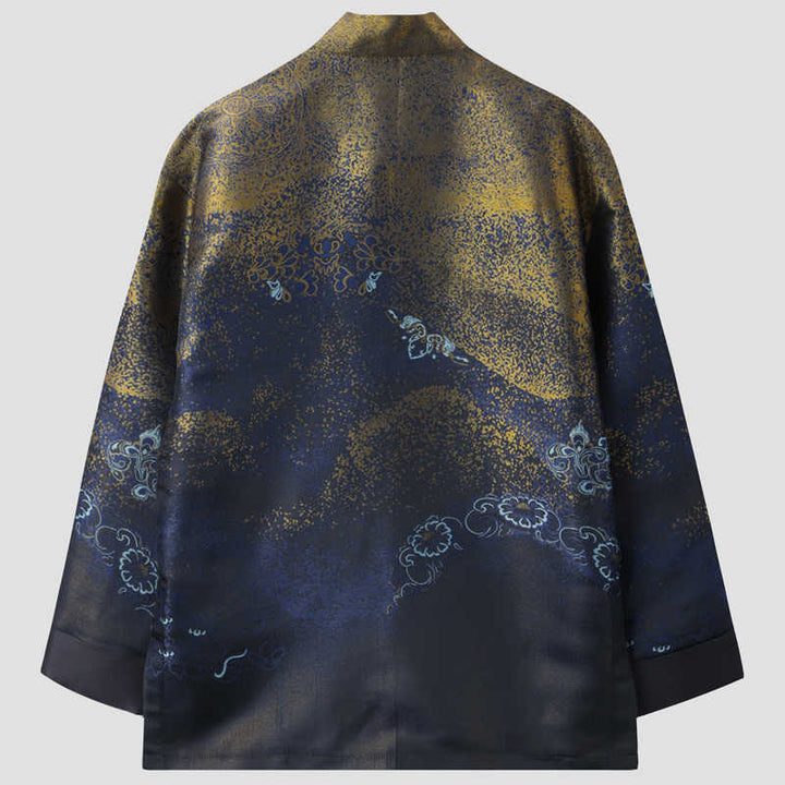 Buddha Stones Golden Desert Blue Flowers Frog-Button Long Sleeve Men's Jacket With Pockets - image 1